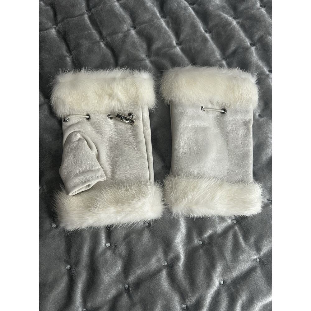 Women's Fingerless Leather Mink Fur Gloves warm fancy